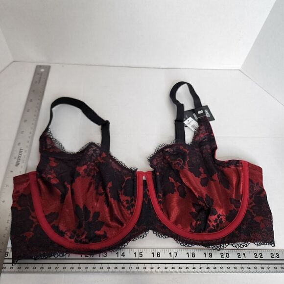 40D Torrid Balconette Bra Red Black Lace Lingerie Boudior Pinup Sheer Wire Retro - Picture 8 of 10
